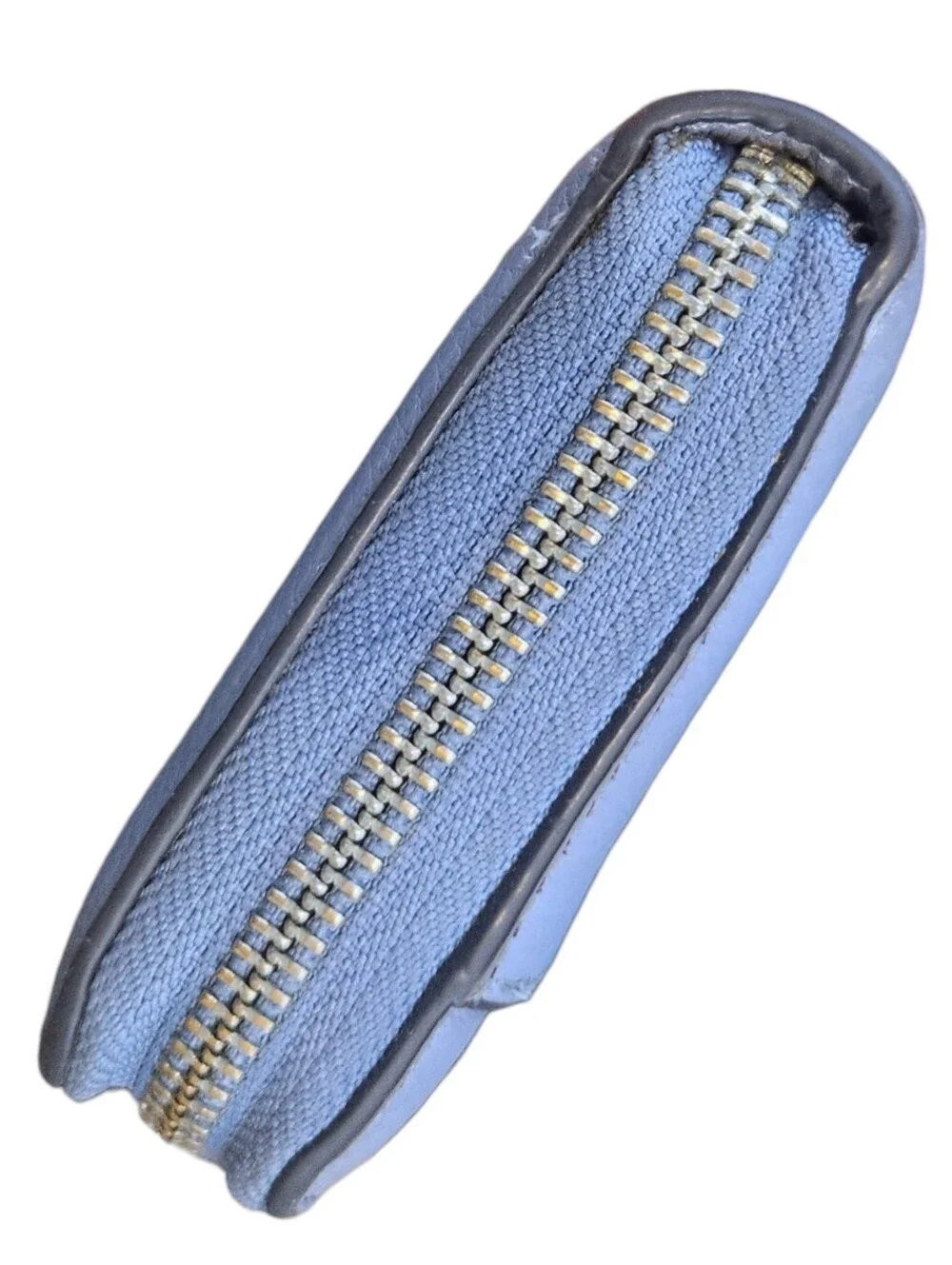 Coach Pale Blue Pebbled Accordion Leather Zip Wallet